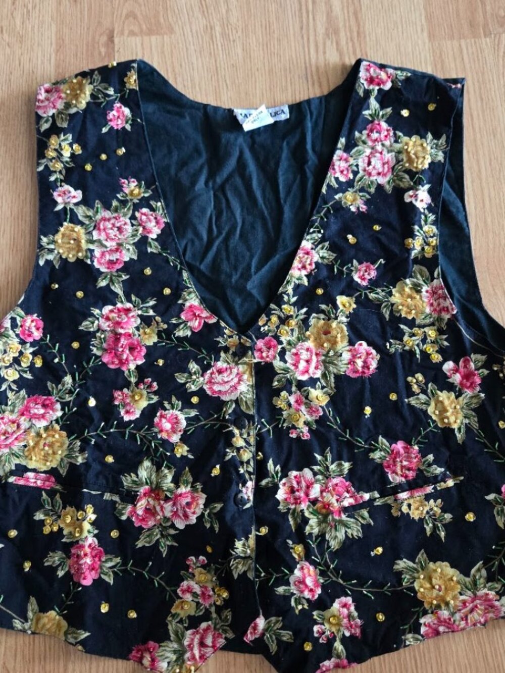 Vintage Floral Beaded Vest Made in India Boho‎ Cottagecore Free Size